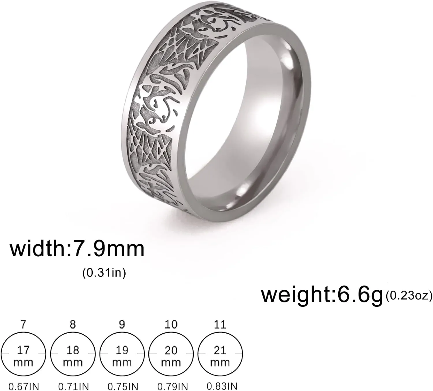 Norse Viking Ring for Men Odin's Fenrir Wolf Head Ring Stainless Steel Celtic Knot Ring Viking Lovely Wolfdog Ring for Men Jewelry Gift