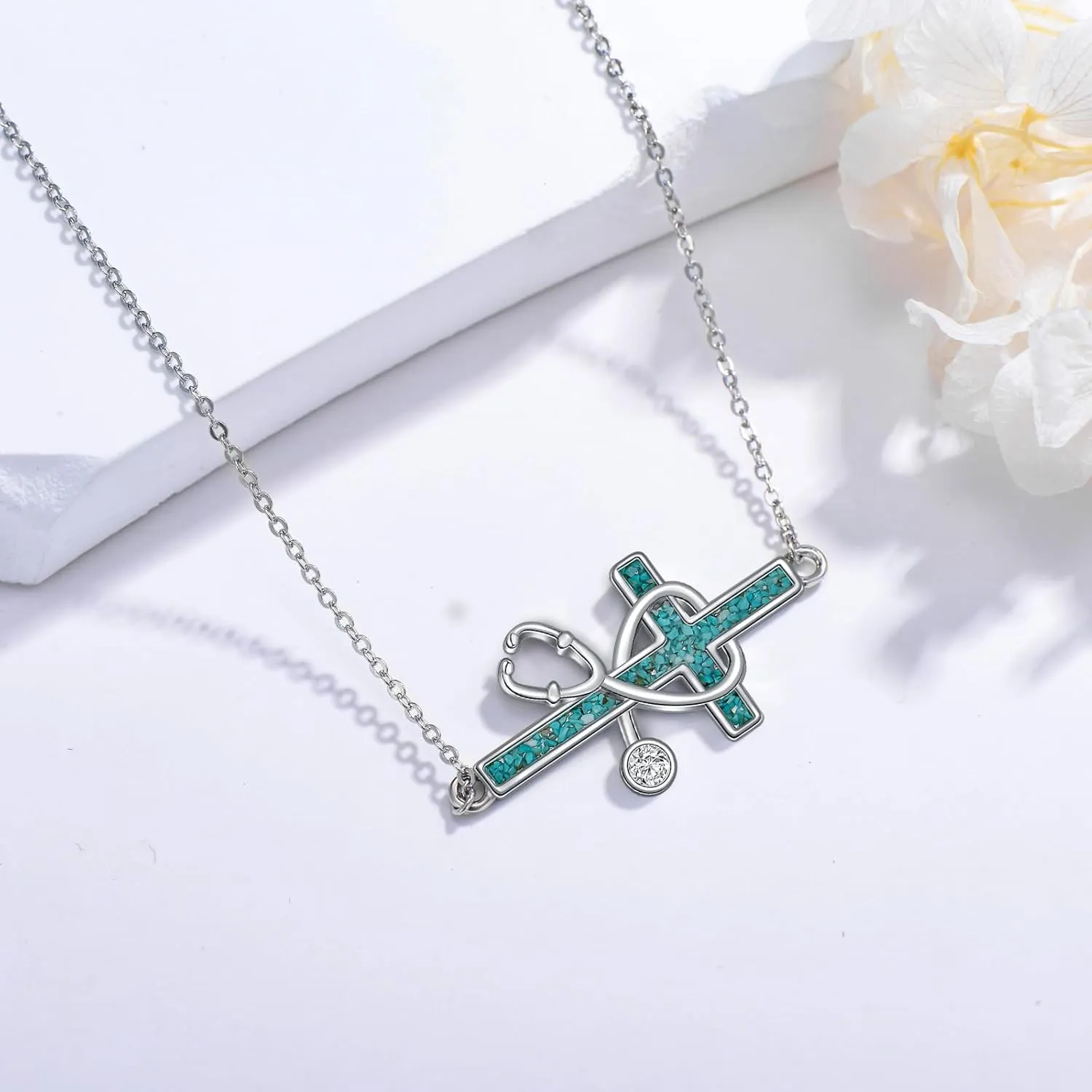 Nurse Necklaces for Women 925 Sterling Silver Stethoscope/Caduceus Pendant Nursing Jewelry Graduation Gifts for Doctor Medical Assistant