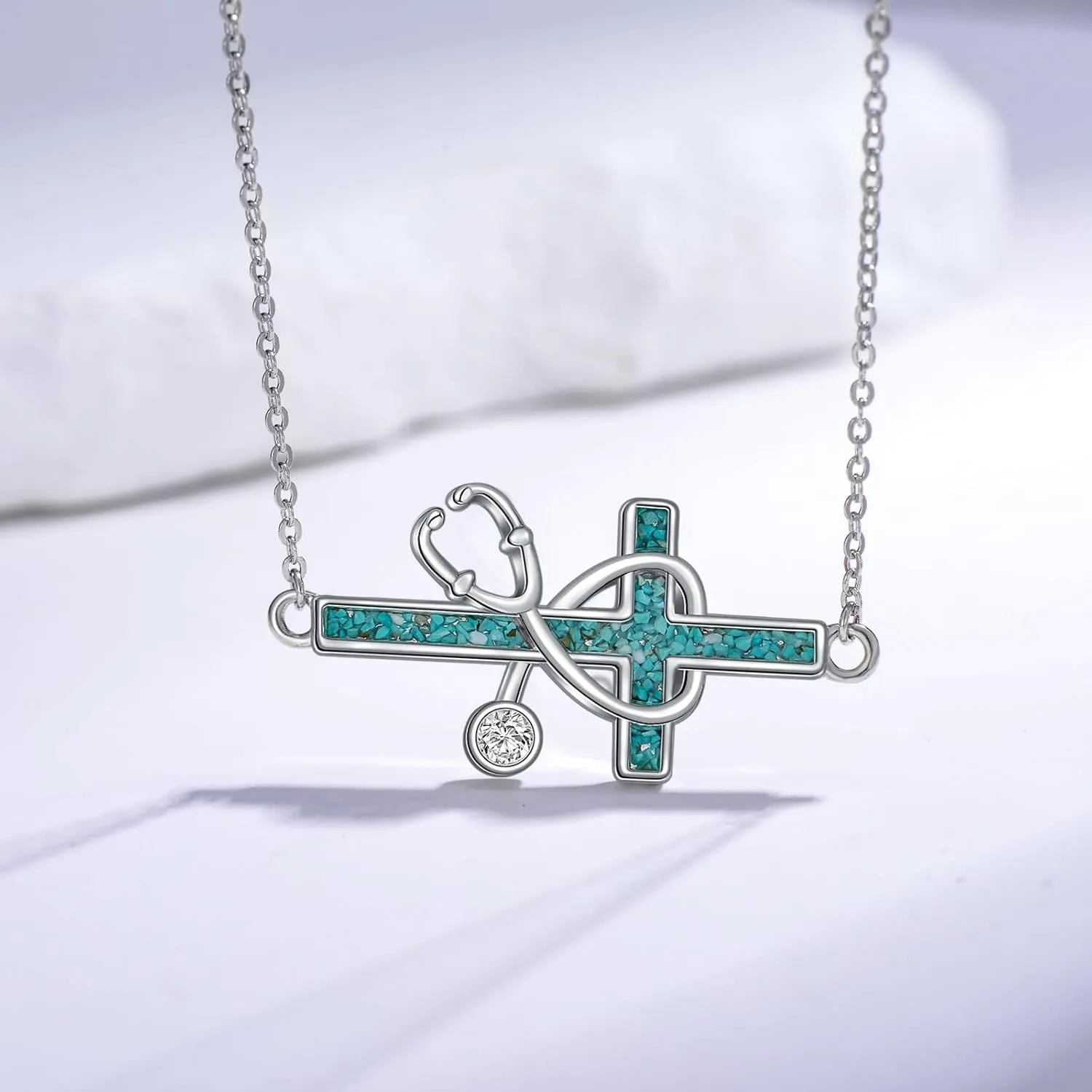 Nurse Necklaces for Women 925 Sterling Silver Stethoscope/Caduceus Pendant Nursing Jewelry Graduation Gifts for Doctor Medical Assistant