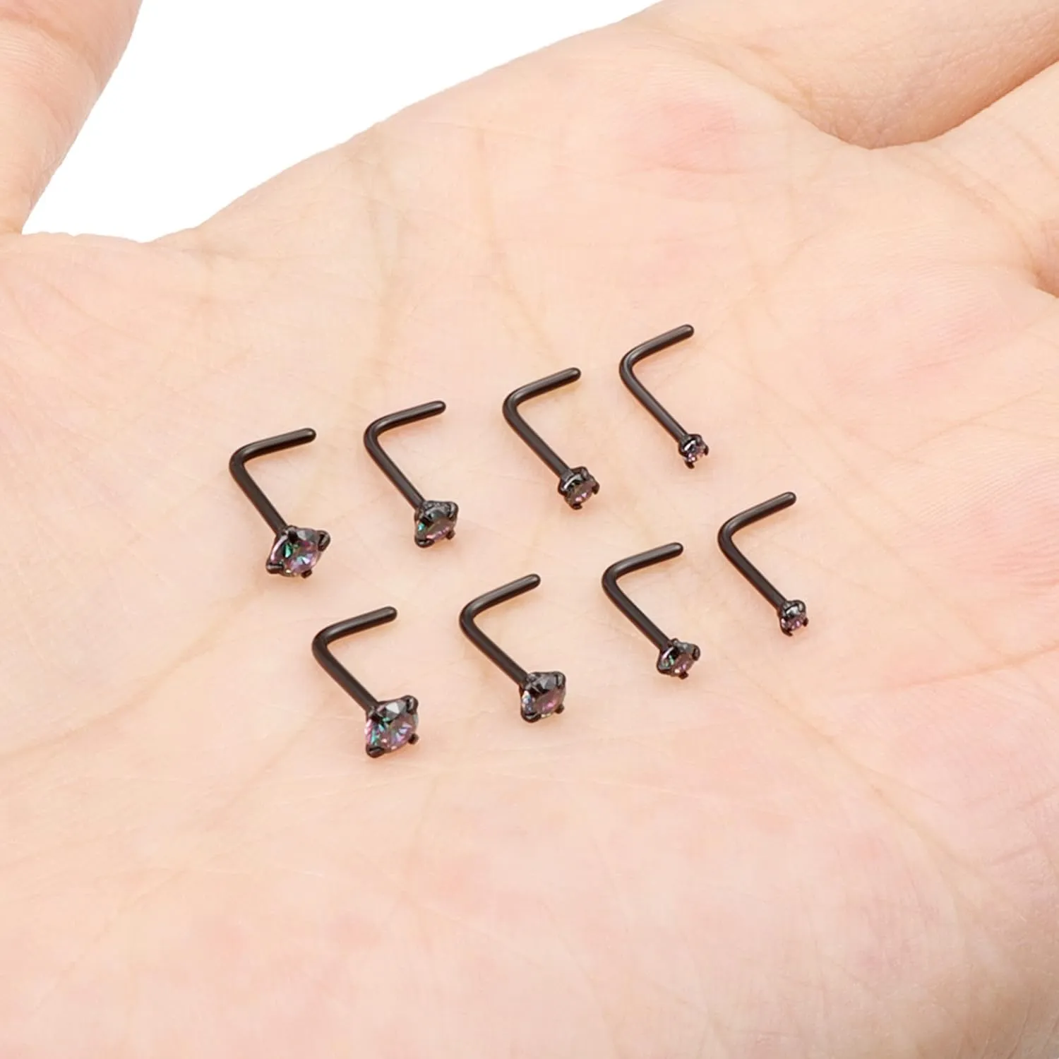 Ocptiy 18G 20G 22G Hypoallergenic Silver Nose Rings Studs 316L Surgical Steel Screw Straight L Shaped Nose Studs Shiny Cubic Zirconia Nose Nostril Rins Piercing Jewelry for Women Men CZ 1.5mm 2mm