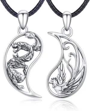 OHAYOO Dragon Phoenix Matching Necklace for Couples 925 Sterling Silver Yin Yang Pendant Necklaces for Couples Jewelry for Him and Her