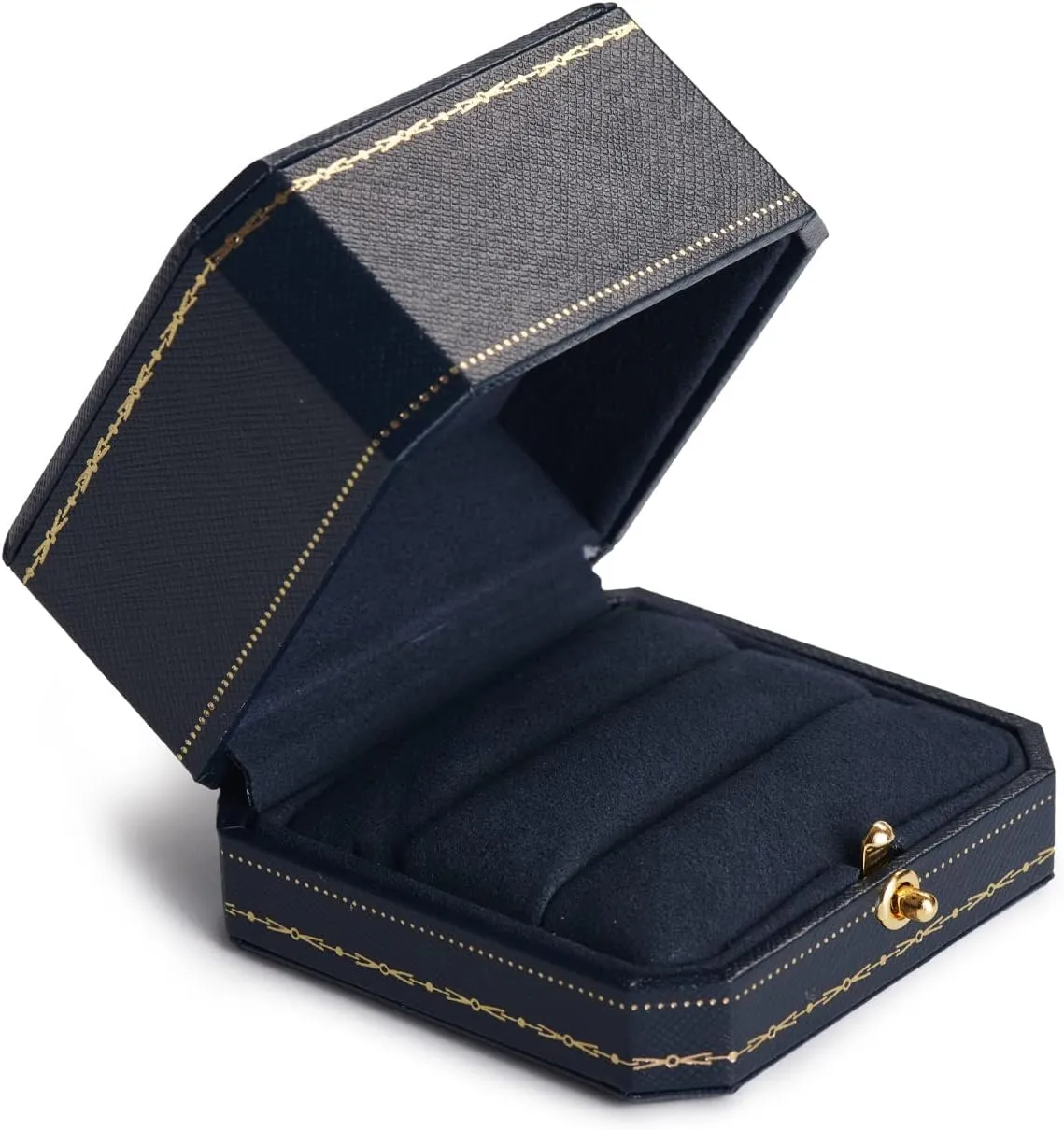 Oirlv Royal Blue Double Ring Box (Jewelry Storage, 2.95x2.95x1.96 inches, Leather, Square, 1 Compartment, 1 Drawer, 0.2 pounds) for Wedding, Anniversary, Engagement, Valentine's Day