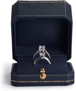Oirlv Royal Blue Double Ring Box (Jewelry Storage, 2.95x2.95x1.96 inches, Leather, Square, 1 Compartment, 1 Drawer, 0.2 pounds) for Wedding, Anniversary, Engagement, Valentine's Day