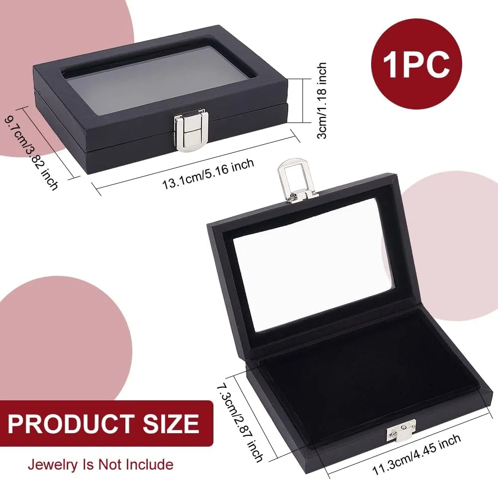 OLYCRAFT Jewelry and Gemstone Display Case 5.2x3.8x1.2 Inch Imitation Leather Showcase With Clear Glass Window for Diamond Presentation and Collection
