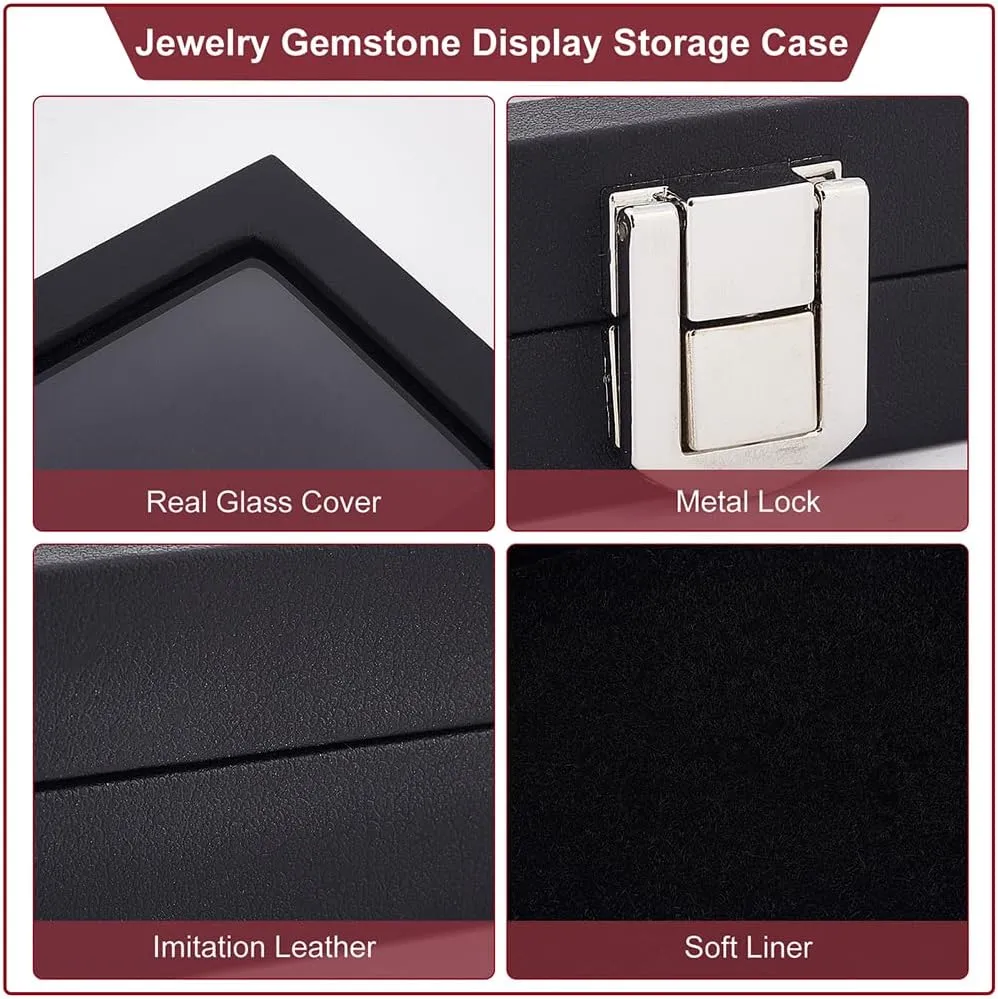 OLYCRAFT Jewelry and Gemstone Display Case 5.2x3.8x1.2 Inch Imitation Leather Showcase With Clear Glass Window for Diamond Presentation and Collection