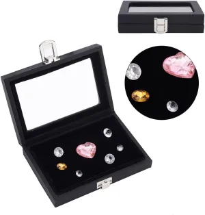 OLYCRAFT Jewelry and Gemstone Display Case 5.2x3.8x1.2 Inch Imitation Leather Showcase With Clear Glass Window for Diamond Presentation and Collection