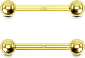 OUFER Gold Nipple Rings - 2 Pack 14G Nipple Barbells, 14K Solid Gold Jewelry for Women and Men
