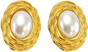 Oval Pearl Stud Earrings for Women Stainless Steel Twisted Freshwater Pearl Studs Earrings Jewelry Gifts for Mothers Day