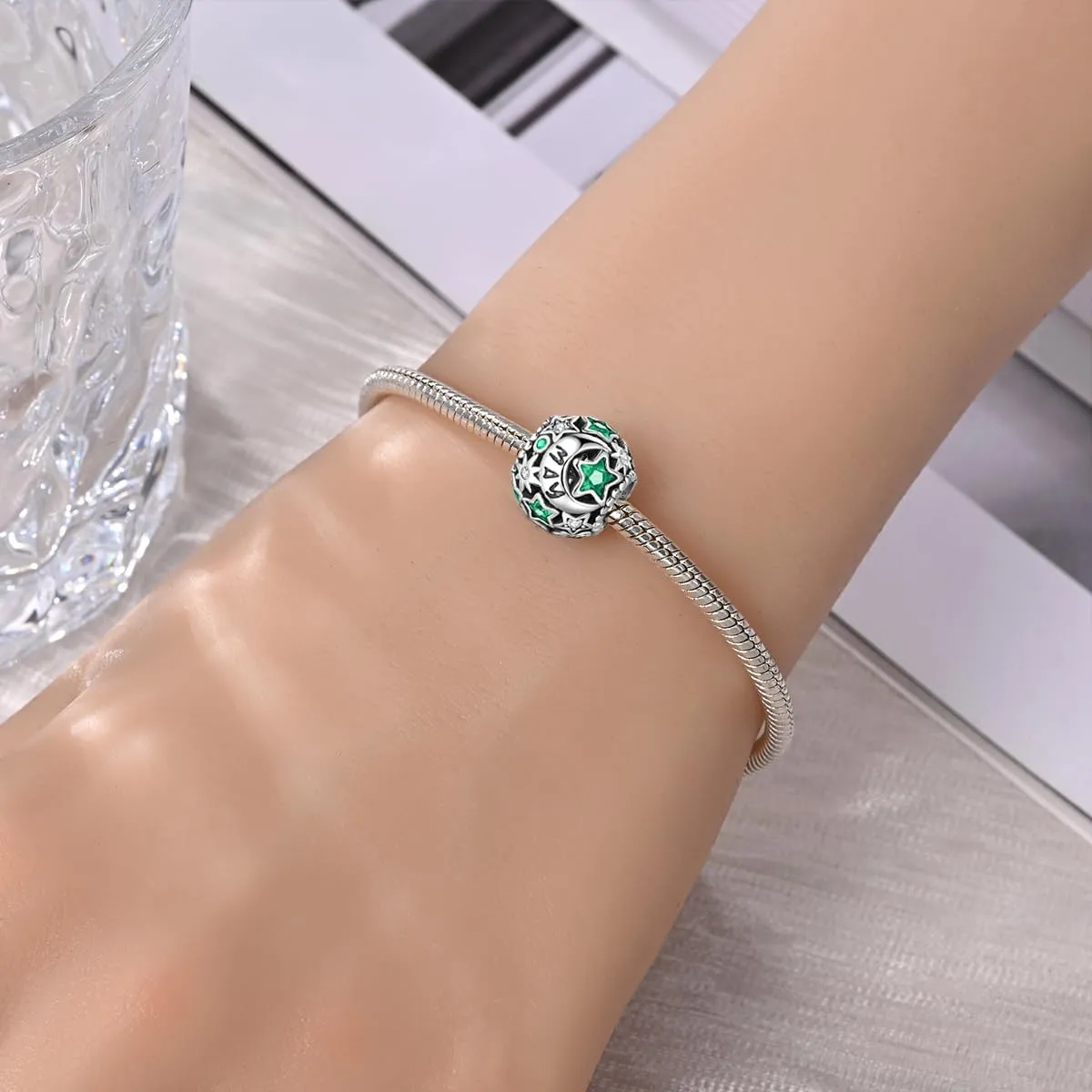 Pandach 925 Sterling Silver Birthstone Charms for Women Bracelets and Necklaces Stars and Moon Bead with 5A Cubic Zirconia,Birthday Jewelry Gifts Women