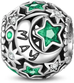 Pandach 925 Sterling Silver Birthstone Charms for Women Bracelets and Necklaces Stars and Moon Bead with 5A Cubic Zirconia,Birthday Jewelry Gifts Women