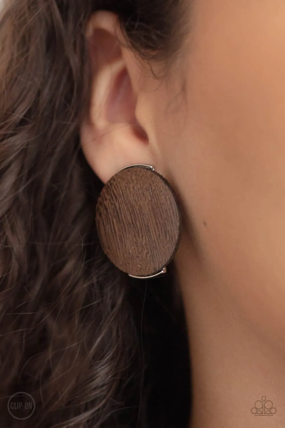 Paparazzi WOODWORK It Brown Clip-On Earrings