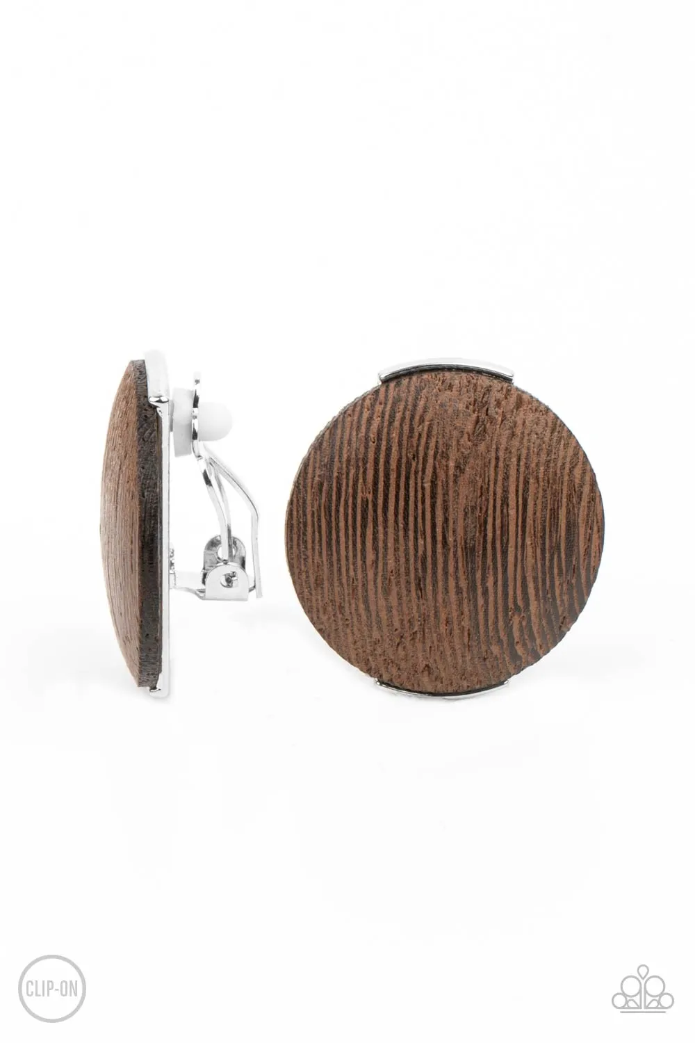Paparazzi WOODWORK It Brown Clip-On Earrings