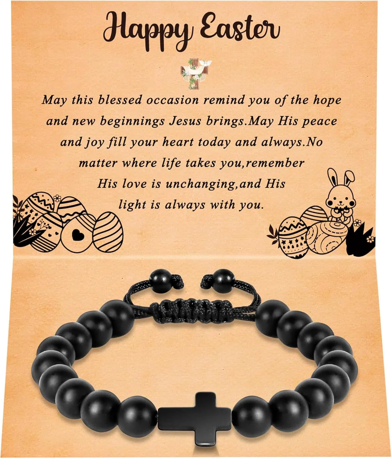 Partyprops Easter Basket Stuffers for Boys Teens Men, Black Cross Bracelet First Communion Baptism Confirmation Christian Easter Gifts for Son Daughter Teenager Girls Adults Men
