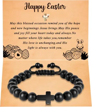 Partyprops Easter Basket Stuffers for Boys Teens Men, Black Cross Bracelet First Communion Baptism Confirmation Christian Easter Gifts for Son Daughter Teenager Girls Adults Men
