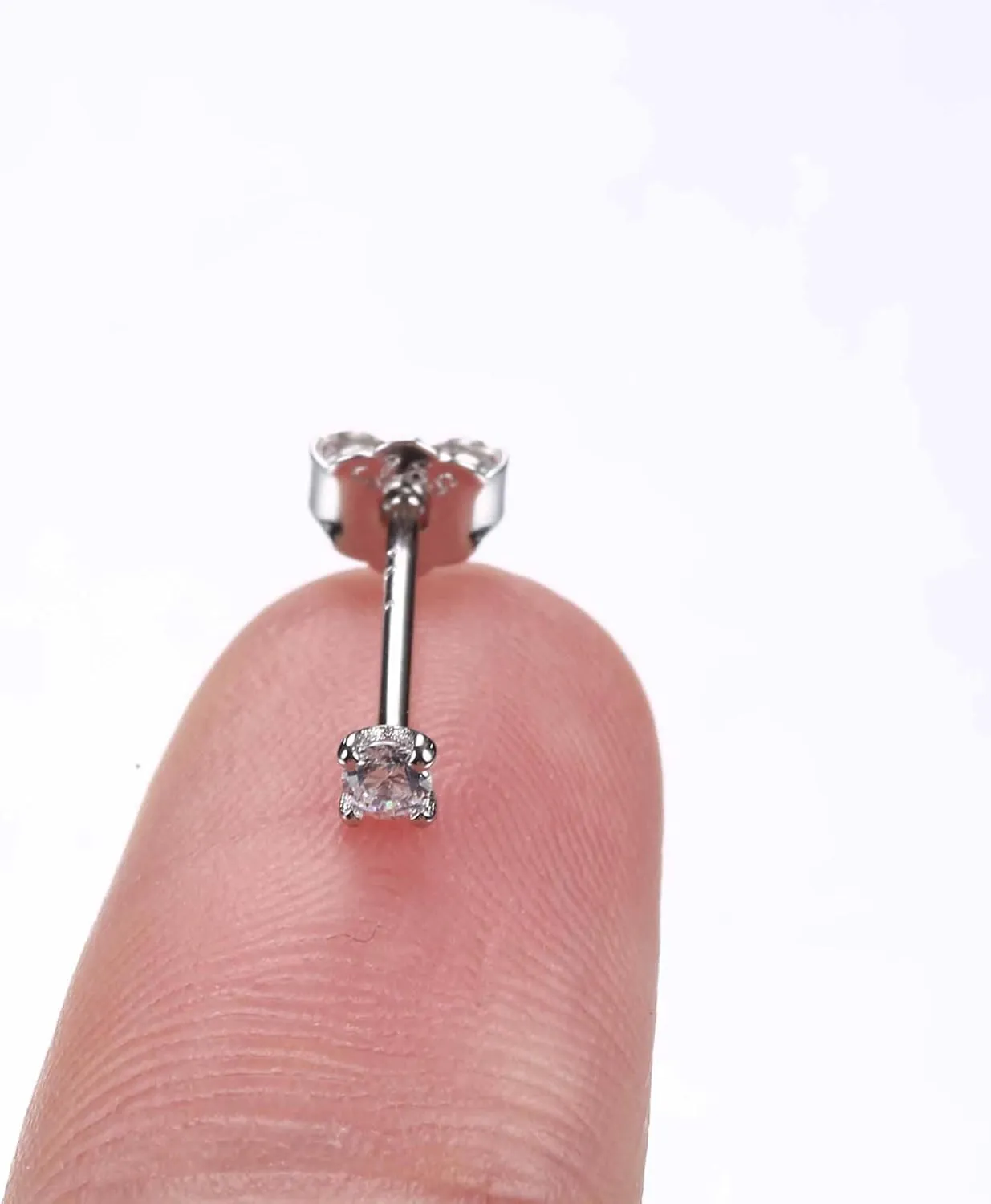 PATISORNA 925 Sterling Silver Long Post Earrings for Thick Earlobes | 2mm Tiny Cubic Zirconia Small Stud Earrings for Women Men Hypoallergenic