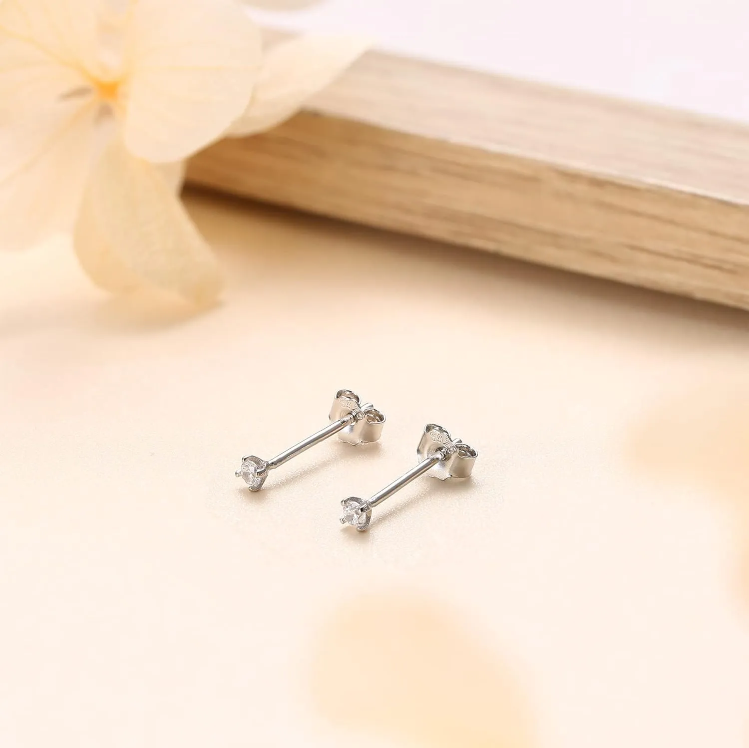 PATISORNA 925 Sterling Silver Long Post Earrings for Thick Earlobes | 2mm Tiny Cubic Zirconia Small Stud Earrings for Women Men Hypoallergenic
