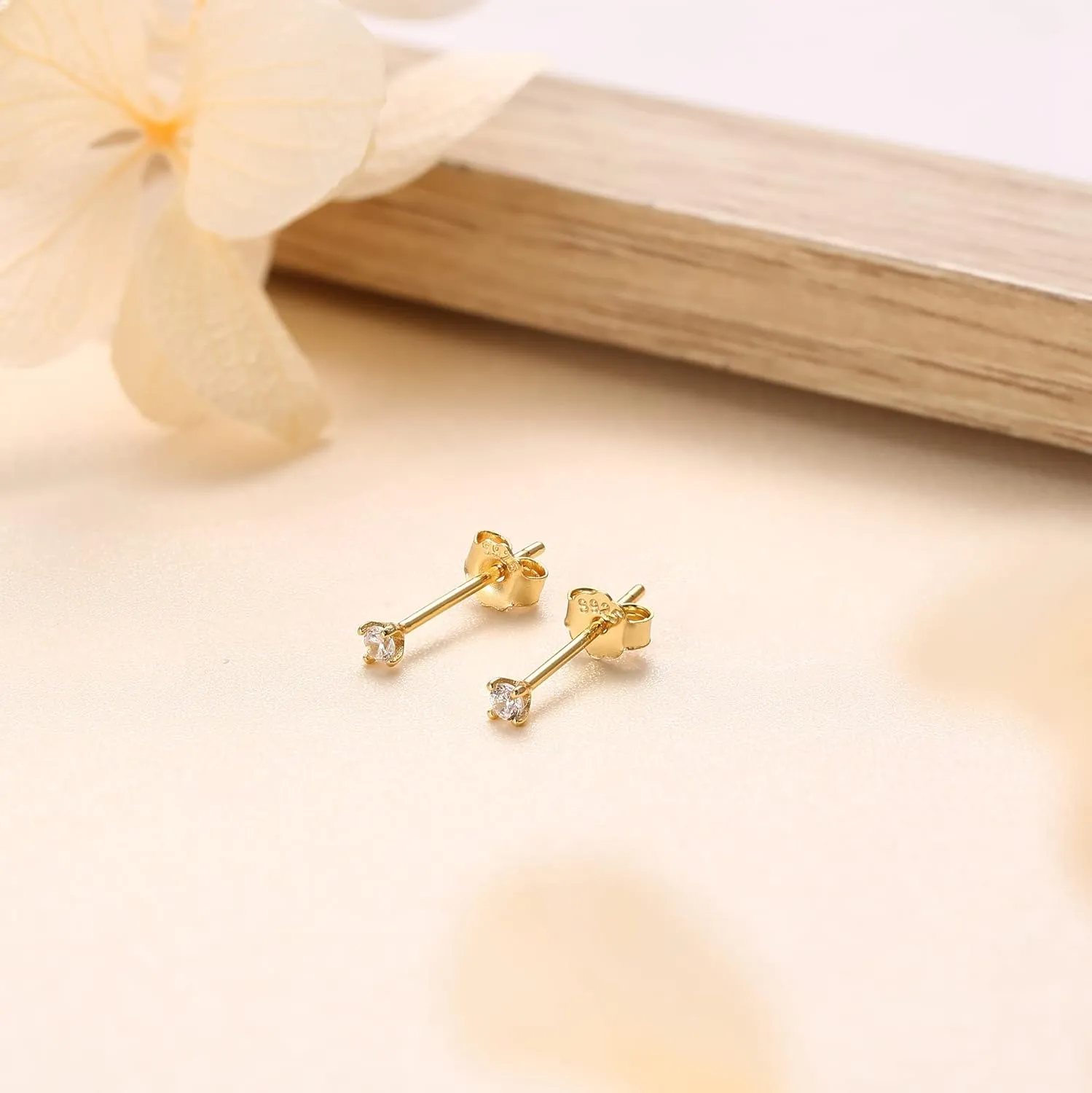 PATISORNA 925 Sterling Silver Long Post Earrings for Thick Earlobes | 2mm Tiny Cubic Zirconia Small Stud Earrings for Women Men Hypoallergenic