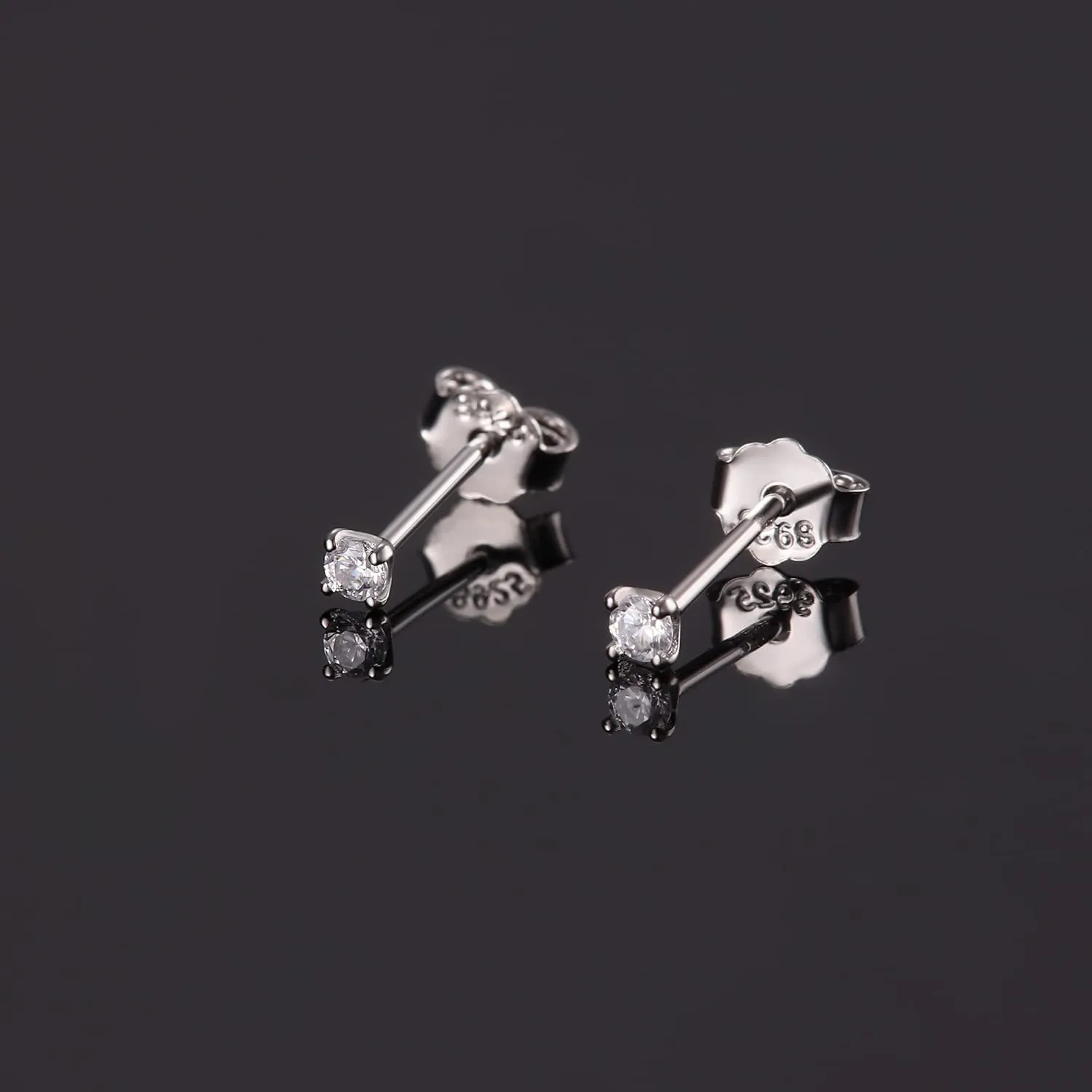 PATISORNA 925 Sterling Silver Long Post Earrings for Thick Earlobes | 2mm Tiny Cubic Zirconia Small Stud Earrings for Women Men Hypoallergenic