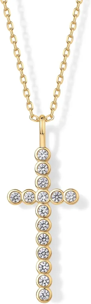 PAVOI 14K Gold Plated Cubic Zirconia Cross Pendant Necklaces for Women | Linear Bezel CZ Religious Cross Faith Pendant Necklace