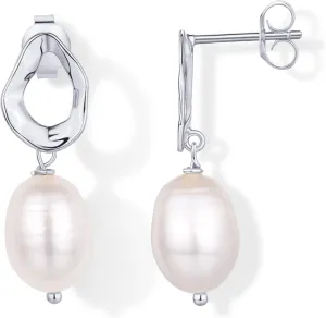 PAVOI 14K Gold Plated Sterling Silver Statement Pearl Drop Earrings for Women | Lightweight Pearl Dangle Studs Earrings