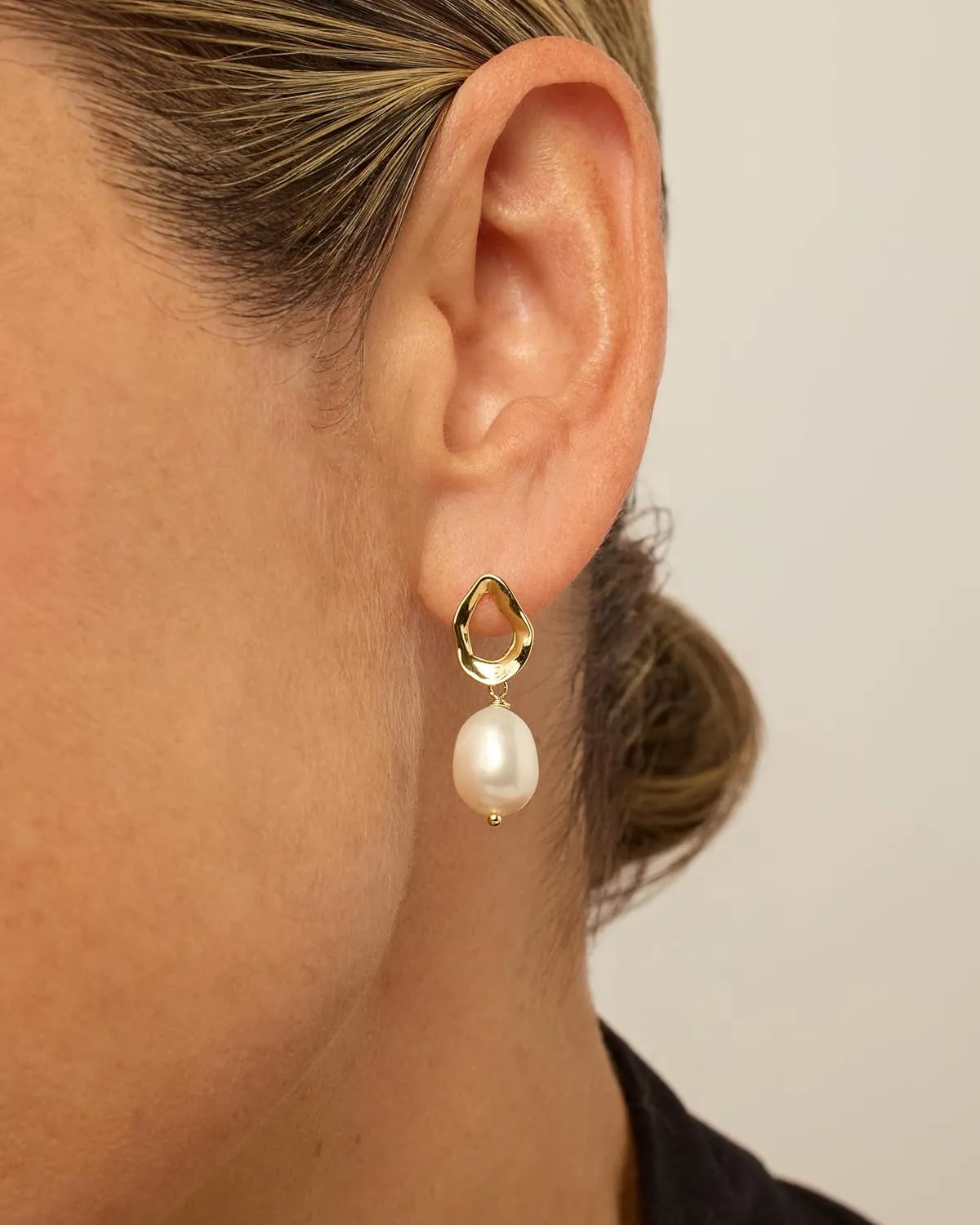 PAVOI 14K Gold Plated Sterling Silver Statement Pearl Drop Earrings for Women | Lightweight Pearl Dangle Studs Earrings