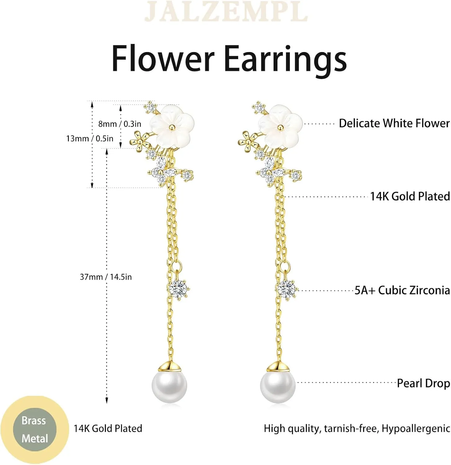Pearl Dangle Flower Earrings For Women Long Wedding Bridal Chain Earring 14k Gold Floral Trendy Statement Jewelry Gifts