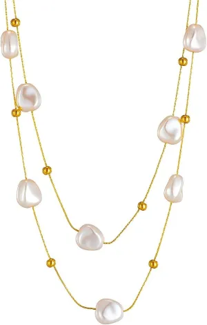 Pearl Necklace for Women Long Baroque Pearl Choker Chunky Pearl Necklaces Toggle Turquoise Prom Jewelry for Bridal Trendy Jewelry Gift Layered Pearl Pendant Necklace