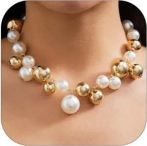 Pearl Necklaces for Women Chunky Pearl Necklace Big Pearl Necklace Statement Necklace Trendy Wedding Party Prom Jewelry for Birde Bridesmaid Accessories