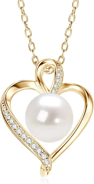 Pearl Pendant Necklaces for Women, Freshwater Cultured White Pearl with 925 Sterling Silver Necklace Chain, Shiny Moissanite Pearl Jewelry Gifts for Mom Wife Girlfriend
