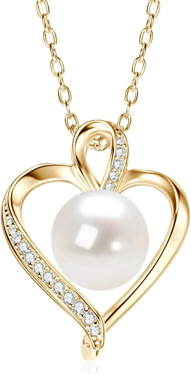Pearl Pendant Necklaces for Women, Freshwater Cultured White Pearl with 925 Sterling Silver Necklace Chain, Shiny Moissanite Pearl Jewelry Gifts for Mom Wife Girlfriend