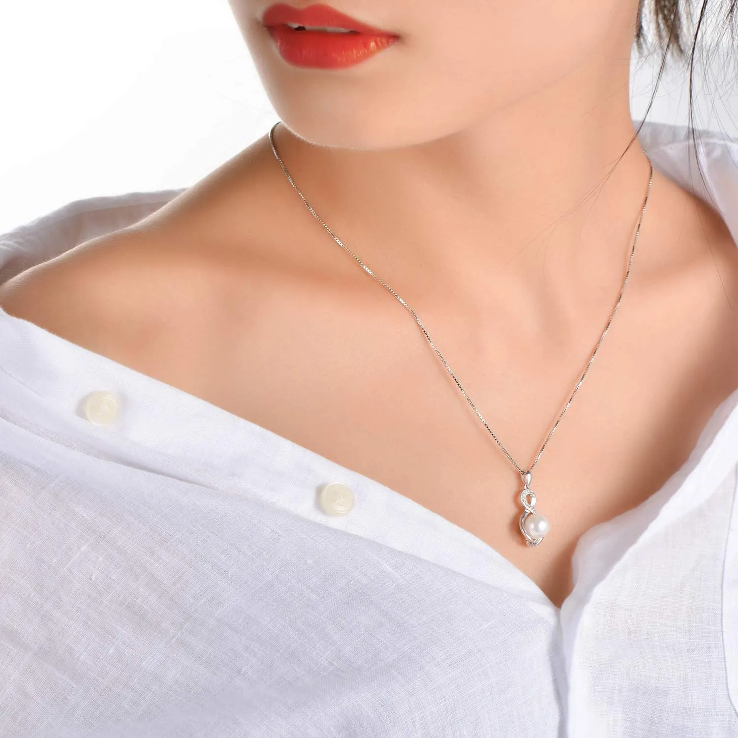 Pearl Pendant Necklaces for Women,925 Sterling Silver Cross Lucky Knot Pendant/Infinity Pendant with Cubic Zirconia,Anniversary Birthday Gifts for Her 16'' 2''
