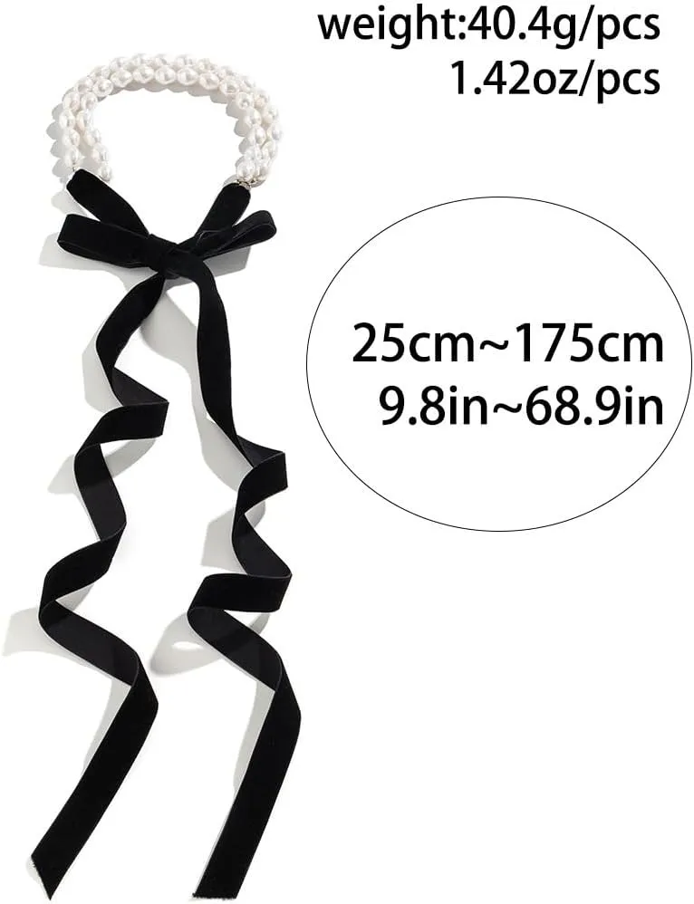 Pearl Velvet Choker Necklace for Women Elegant Boho Pearl Choker Necklace Ribbon Bow Long Black Velvet Choker for Girls Jewelry Gift