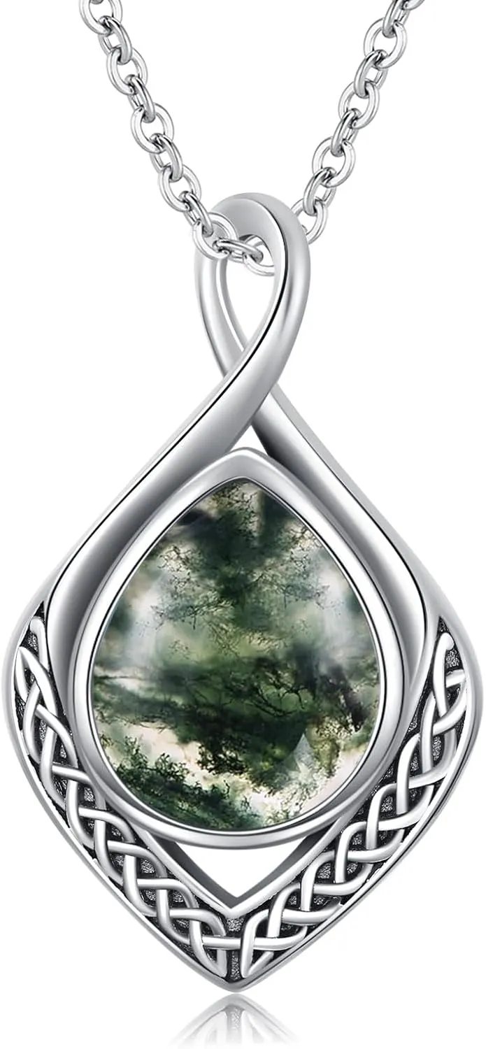 PELOVNY Celtic Knot Infinity Necklaces 925 Sterling Silver Gemstone/Birthstone Teardrop Necklace Irish Celtic Pendant Jewelry Gifts for Women