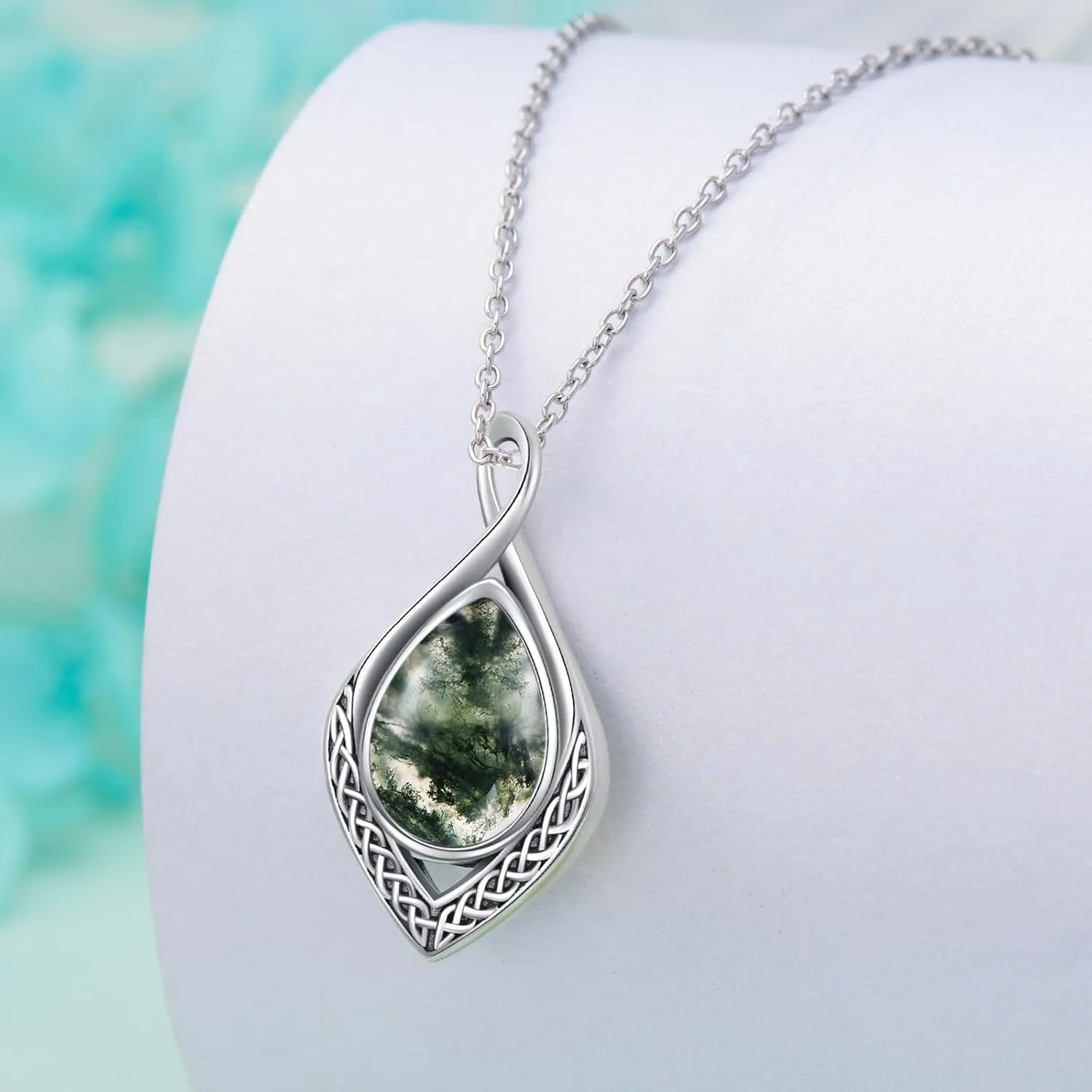 PELOVNY Celtic Knot Infinity Necklaces 925 Sterling Silver Gemstone/Birthstone Teardrop Necklace Irish Celtic Pendant Jewelry Gifts for Women