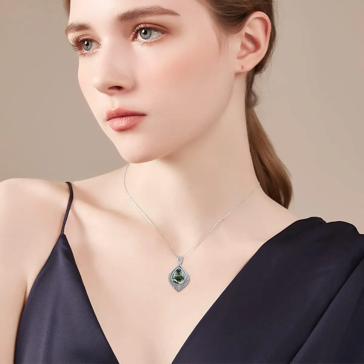 PELOVNY Celtic Knot Infinity Necklaces 925 Sterling Silver Gemstone/Birthstone Teardrop Necklace Irish Celtic Pendant Jewelry Gifts for Women