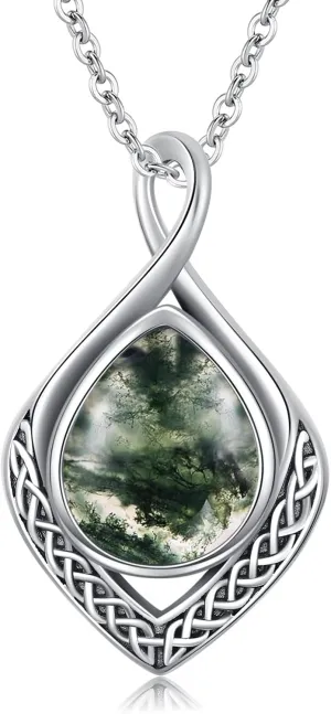 PELOVNY Celtic Knot Infinity Necklaces 925 Sterling Silver Gemstone/Birthstone Teardrop Necklace Irish Celtic Pendant Jewelry Gifts for Women