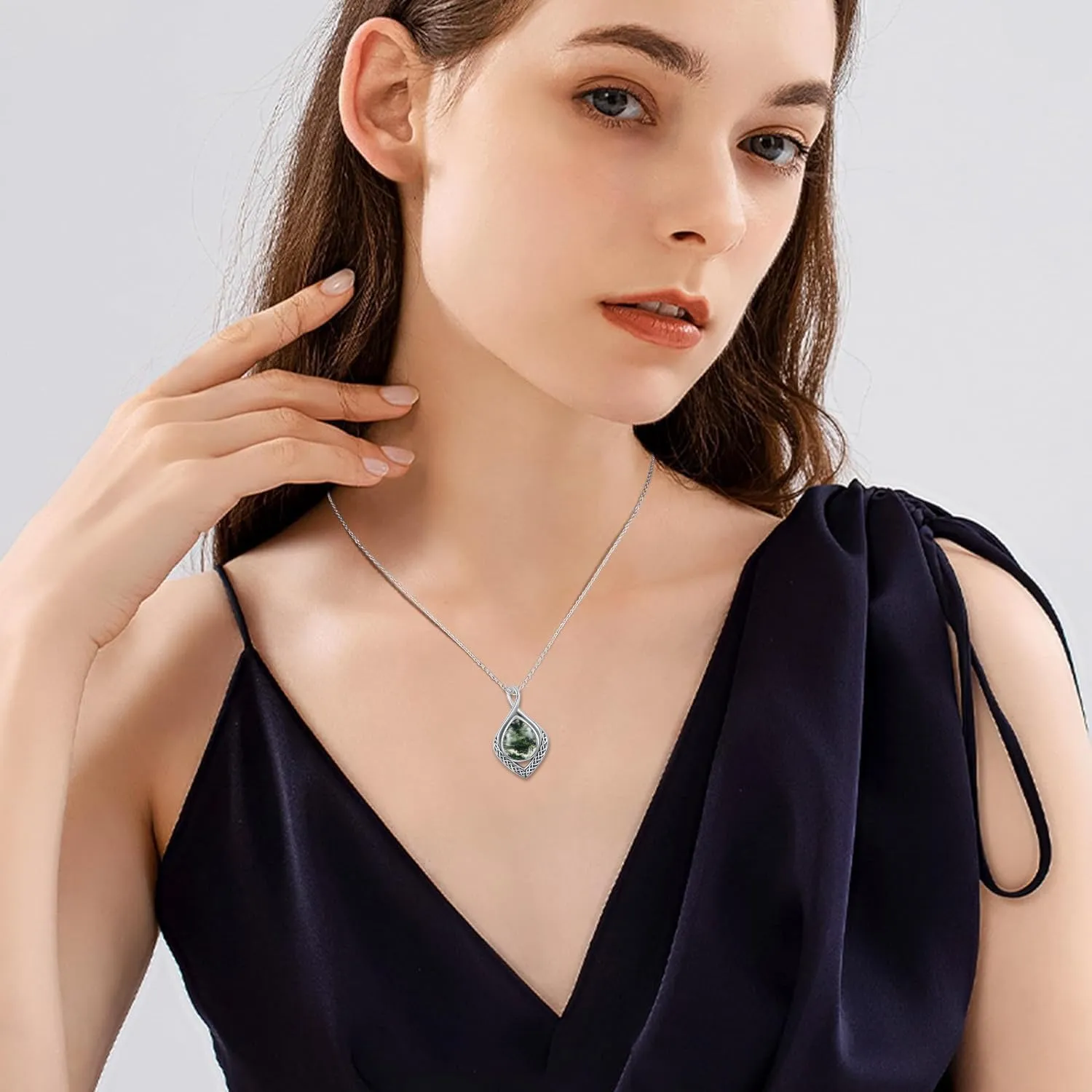 PELOVNY Celtic Knot Infinity Necklaces 925 Sterling Silver Gemstone/Birthstone Teardrop Necklace Irish Celtic Pendant Jewelry Gifts for Women