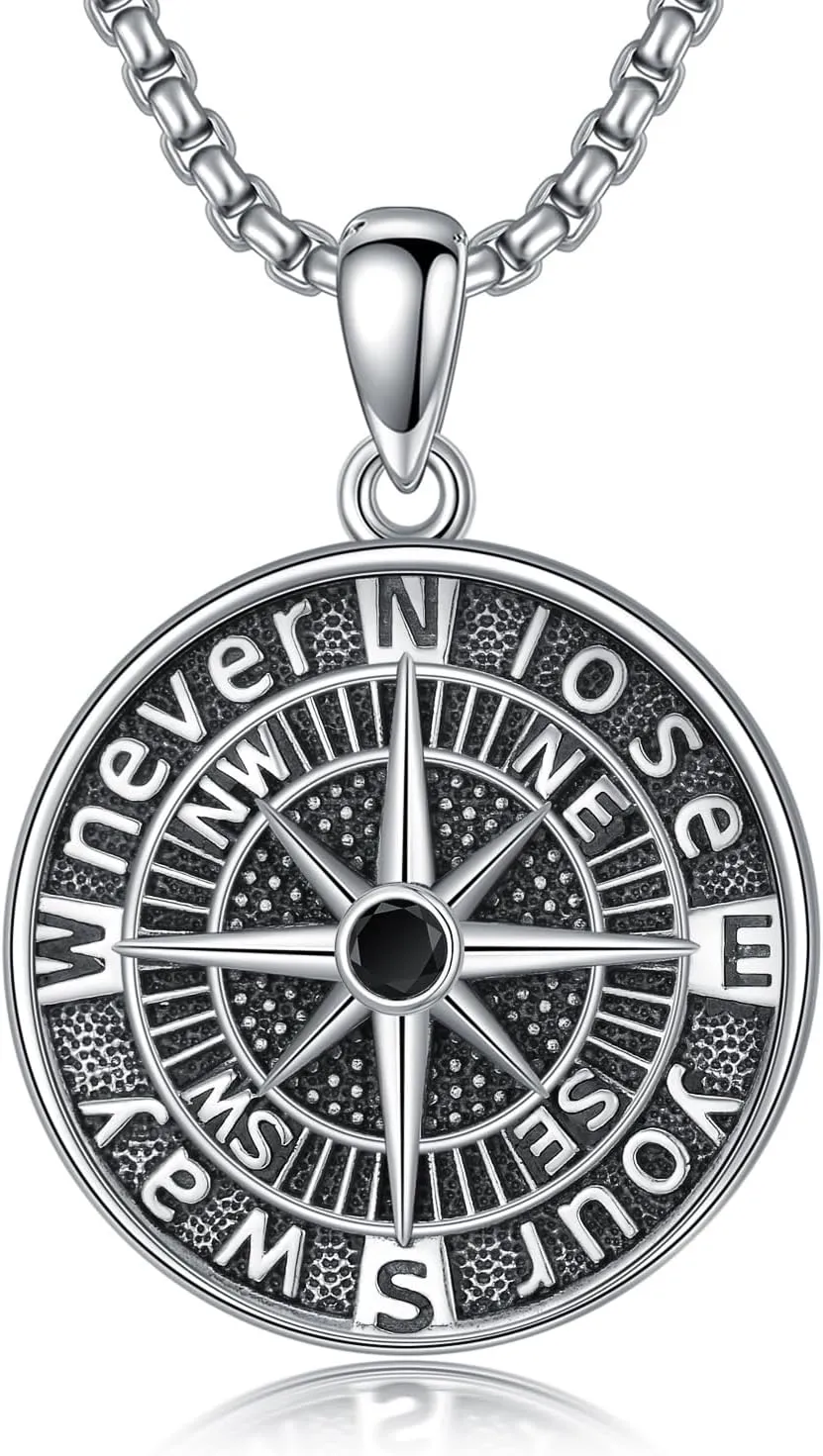 PELOVNY Compass Necklaces for Women Men 925 Sterling Silver Travel Necklace Graduation Inspirational Jewelry Gifts for Her Him