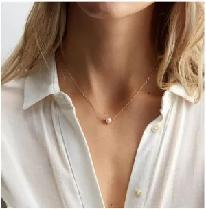 Pendant Necklace Imitation Pearl Necklace for Women Flower Pendant Beads Neck Short Chain Female Summer Jewelry Gifts Necklaces (Metal Color : 08)