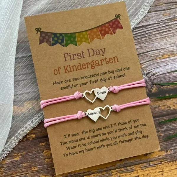 Personalized First Day of First Grade Mommy and Me Back to School Rainbow Bracelets Matching Heart Wish Adjustable Bracelets for Girls Boys Gift Stuff Bulk Back to School Gifts (Style 2)
