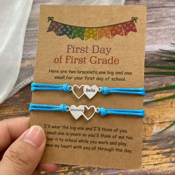 Personalized First Day of First Grade Mommy and Me Back to School Rainbow Bracelets Matching Heart Wish Adjustable Bracelets for Girls Boys Gift Stuff Bulk Back to School Gifts (Style 2)