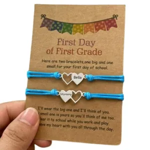 Personalized First Day of First Grade Mommy and Me Back to School Rainbow Bracelets Matching Heart Wish Adjustable Bracelets for Girls Boys Gift Stuff Bulk Back to School Gifts (Style 2)