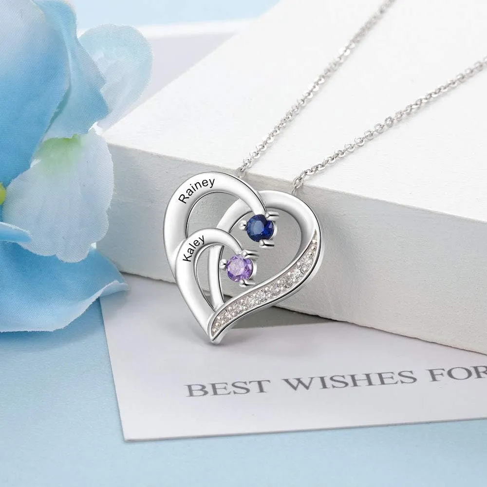 Personalized Heart Name Necklaces for Women with Family Birthstone Custom 2-6 Names Engraved Mother Necklace Christmas Birthday Gifts for Mom Grandma Wife
