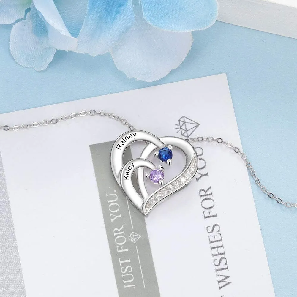 Personalized Heart Name Necklaces for Women with Family Birthstone Custom 2-6 Names Engraved Mother Necklace Christmas Birthday Gifts for Mom Grandma Wife