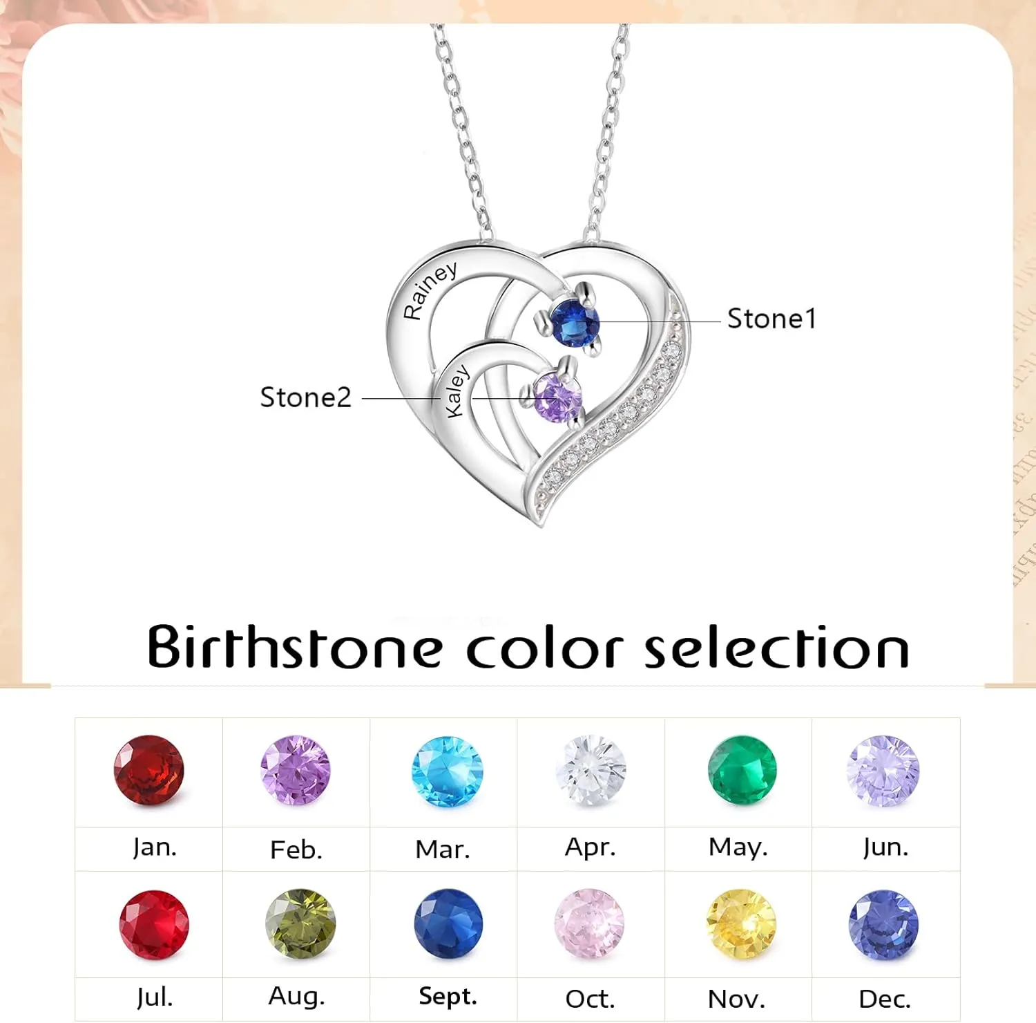 Personalized Heart Name Necklaces for Women with Family Birthstone Custom 2-6 Names Engraved Mother Necklace Christmas Birthday Gifts for Mom Grandma Wife