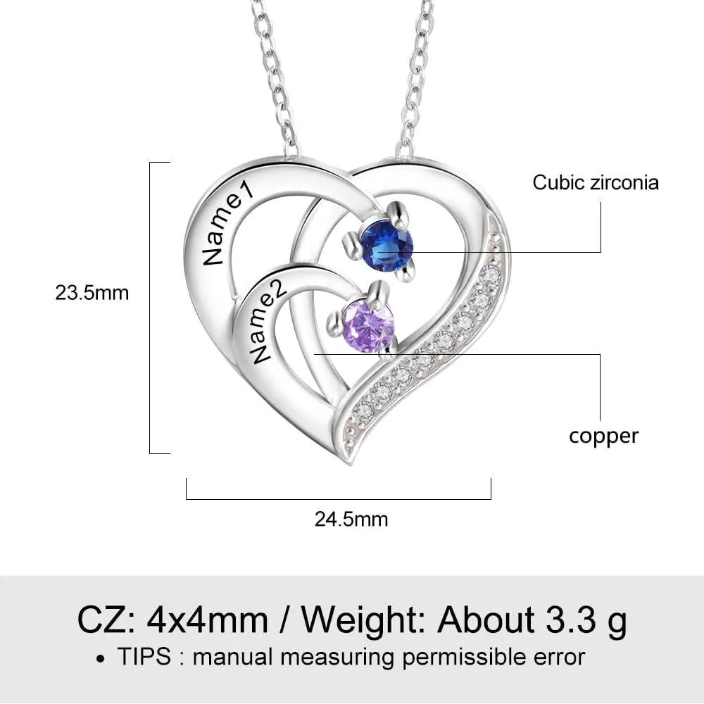 Personalized Heart Name Necklaces for Women with Family Birthstone Custom 2-6 Names Engraved Mother Necklace Christmas Birthday Gifts for Mom Grandma Wife