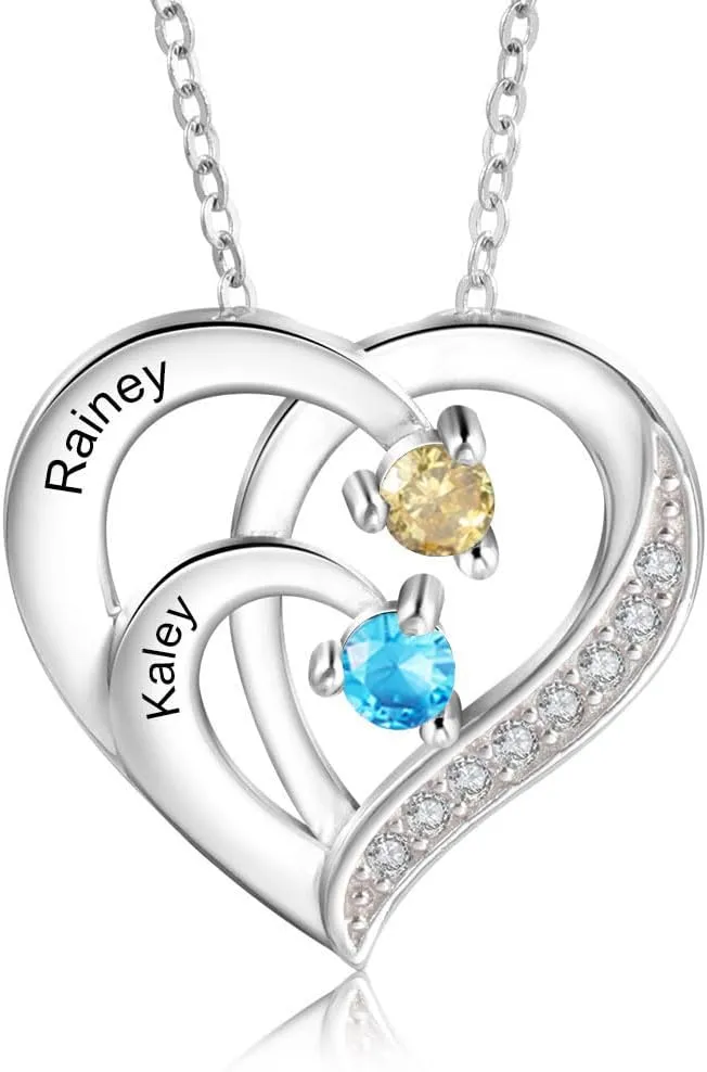 Personalized Heart Name Necklaces for Women with Family Birthstone Custom 2-6 Names Engraved Mother Necklace Christmas Birthday Gifts for Mom Grandma Wife