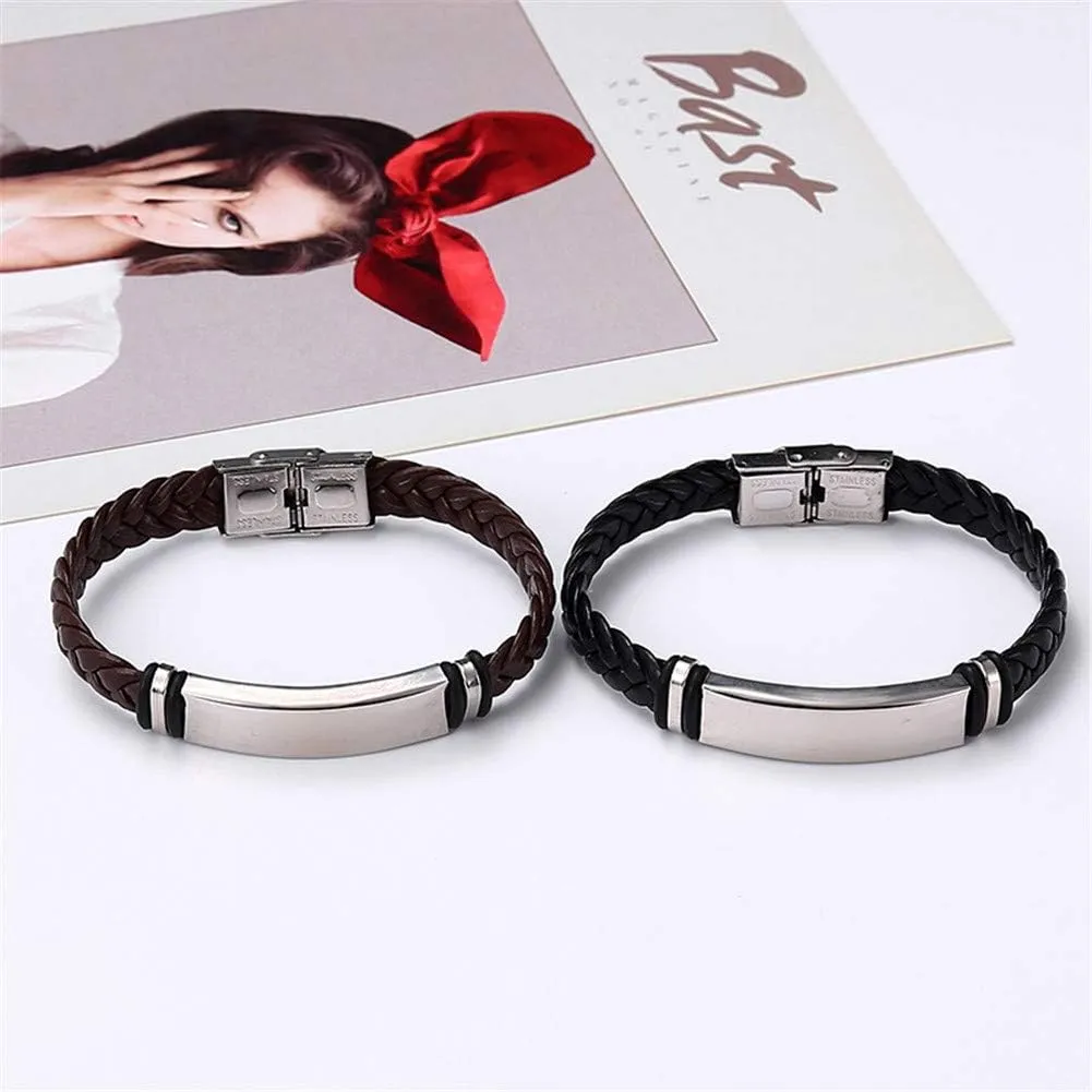 Personalized Spotify Code Bracelet for Men & Women, Stainless Steel Braided Leather Music Bar Bracelets with Name & Date Code Engraved Cuff Bangle for Couples & Lovers