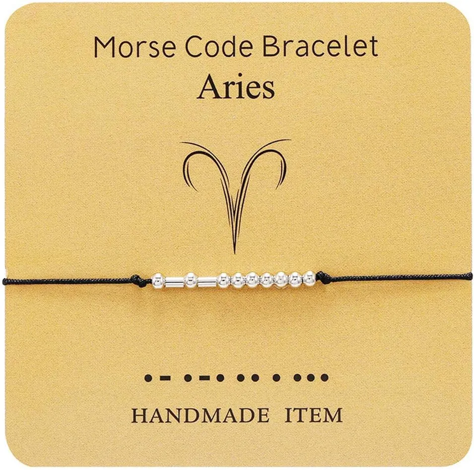 Pingyongchang 12 Zodiac Morse Code Bracelet Sterling Silver Beads on Silk Cord Friendship Bracelet Gift for Her