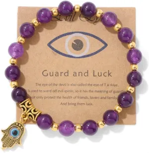 Pingyongchang Evil Eye Hamsa Hand Natural Stone Beads Handmade Bracelets for Women Men Amulet Friendship Bracelet with Gift Message Card Lucky Kabbalah Protection Jewelry Gift